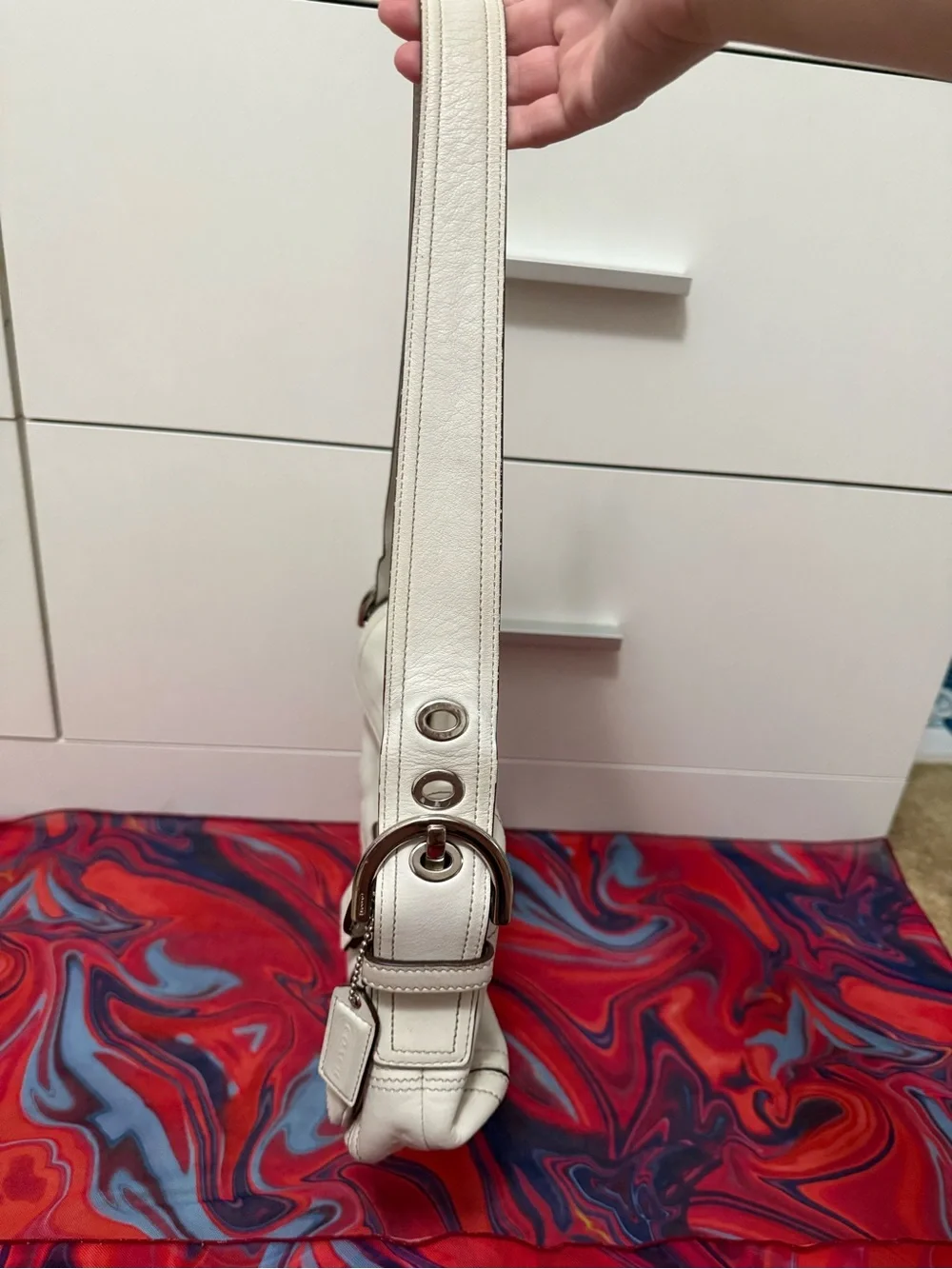 Rare Archival Vintage Y2K Coach Soho White Leather Buckle Hobo Bag